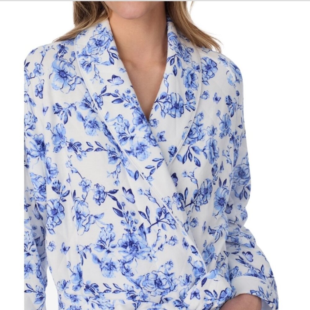 Eileen West Blue Floral Ballet Wrap Robe - Picture 3 of 6